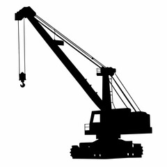 Silhouette of a Heavy Duty Crane with Cables and Hook for Construction Projects