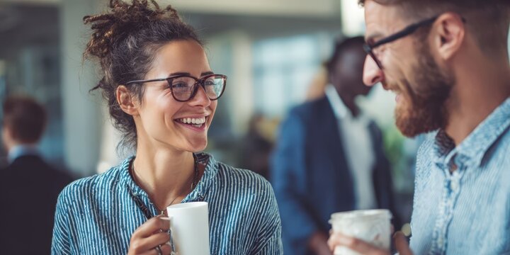 Business Colleagues Enjoying Coffee Break and Networking in a Friendly Environment