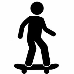 Simple Black Silhouette of a Person Riding a Skateboard on a White Background