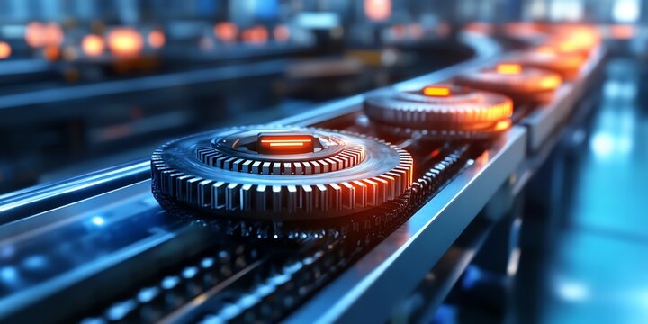 Futuristic Digital Control Knobs on Conveyor Belt in Modern Technology Environment