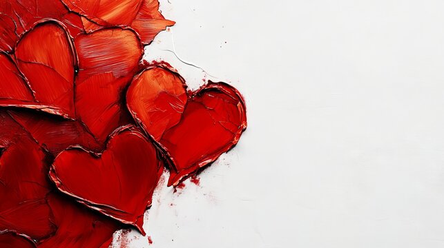 abstract emotional artwork, methodically arranged torn hearts, sophisticated red gradient palette, intentional paper texture detail, pure white environment, professional product lighting