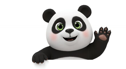 Naklejka premium Cartoon panda character giving greeting gesture