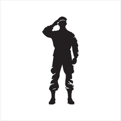Soldier Salute vector silhouette, saluting male army soldiers white Background, black and white, military salute figure, soldiers saluting in uniform silhouette