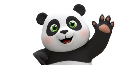 Fototapeta premium Cartoon panda waving with a friendly expression on white background illustration