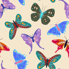 Abstract colorful butterflies seamless pattern design