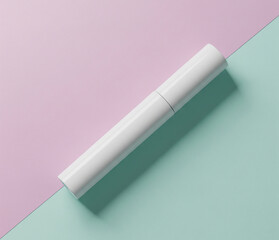 Blank Mascara Tube Mockup Laying Across Pastel Paper Texture, Gentle Shadows, Minimal Render, No Logo