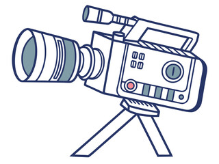 Vector illustration of a professional video camera on a tripod with transparency