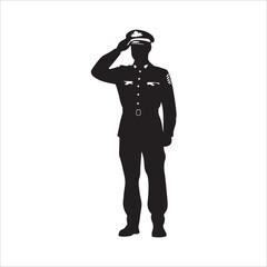Obraz premium Soldier Salute vector silhouette, saluting male army soldiers white Background, black and white, military salute figure, soldiers saluting in uniform silhouette