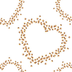 Glitter heart seamless pattern watercolor illustration. Golden confetti in the shape of a heart for Valentine's Day. Shiny ornament for New Year, gift wrap, textiles