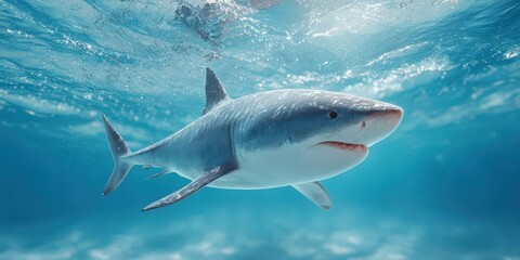 Fototapeta premium Cute Full Body Shark Illustration Exploring the Ocean for Kids and Education