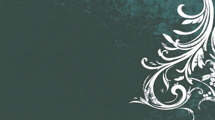 Dark teal background with white ornate corner design