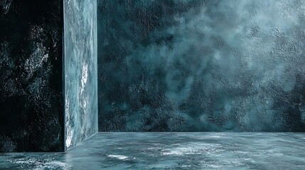 Dark teal corner room with textured walls