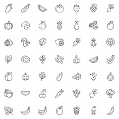 Vegetables and fruits icon set for blogs, websites, clipart, healthy eating, nutrition education, menu and grocery design