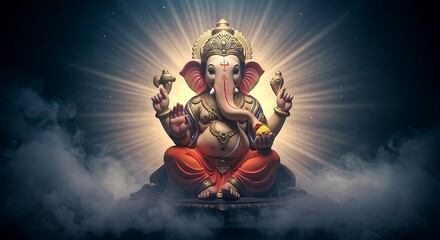 Fototapeta premium Lord Ganesha: The Elephant God in Divine Light
