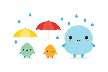 Fototapeta premium Rainy Day With Umbrella Characters Cute Watercolor