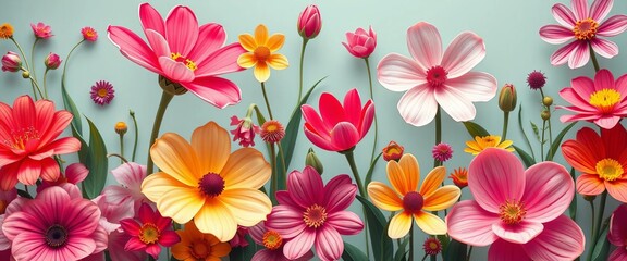 Whimsical stylized flowers, vibrant hues, unique petal shapes, fantasy blooms,  art,  whimsical flowers