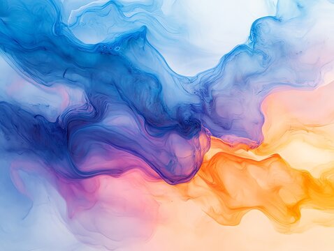 Abstract Colorful Fluid Art with Blue Purple and Orange Swirls for Creative Backgrounds