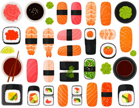 Japanese Sushi Set – Minimalist Flat Style  - Powered by Adobe