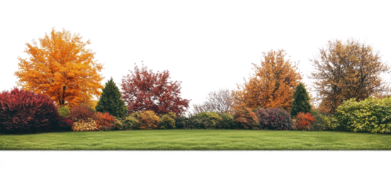 PNG Green lawn autumn trees landscape.