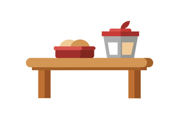 Kitchen Table With Basket Of Bread And Jam