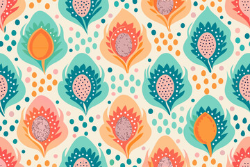 Colorful seamless pattern with abstract floral elements in retro style for textile design and decoration