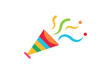 Flat Vector Of Party Noisemaker Blowing Colorful Confetti