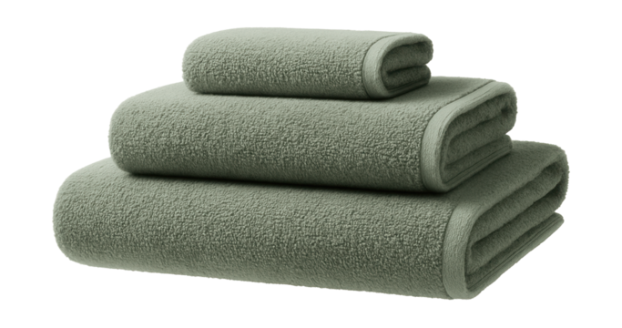 A set of eco-friendly recycled fiber bath towels, combining sustainability with softness for an environmentally conscious home.