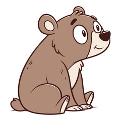 Flat vector icon of a cute cartoon bear sitting brown color simple face 
