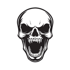 Fototapeta premium Terrifying screaming skull vector silhouette, Skull Tattoo Vector Art Illustration, Human skull vector illustration, Detailed vintage art silhouette of a human skull 