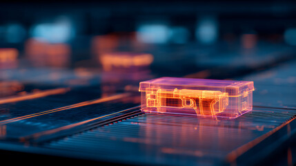 3D rendering of airport security scanner detecting handgun in suitcase on conveyor belt with colorful x-ray visualization concept design style. 3D Rendering 55927773 1