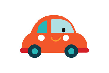 Fototapeta premium Cute Car Stuck In Traffic But Smiling On White