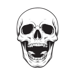 Fototapeta premium Terrifying screaming skull vector silhouette, Skull Tattoo Vector Art Illustration, Human skull vector illustration, Detailed vintage art silhouette of a human skull 