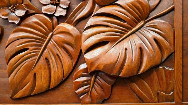 Carved wood leaves and flowers