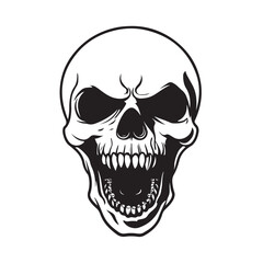 Fototapeta premium Terrifying screaming skull vector silhouette, Skull Tattoo Vector Art Illustration, Human skull vector illustration, Detailed vintage art silhouette of a human skull 