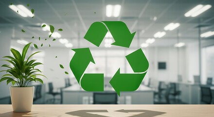 Eco-Friendly Office: Recycling Symbol and Plant