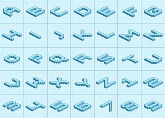 3D pixel alphabet letters and numbers