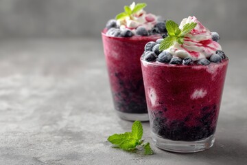Fresh Berry Dessert with Cream and Mint Garnish for Summer Treats