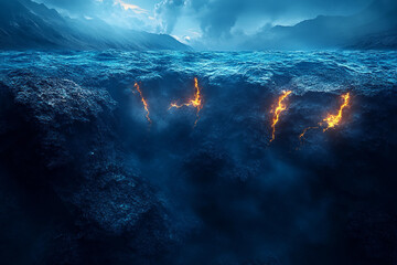 Fototapeta premium Generative AI Depiction of Geological Faults with Volcanic Activity and Tectonic Processes