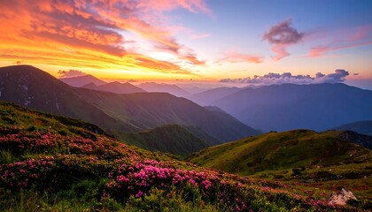 Mountain sunset over wildflowers (1)