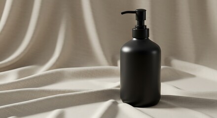 Elegant Black Soap Dispenser on Beige Fabric