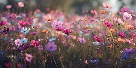 Obraz premium Serene Summer Flower Field Wallpaper for Relaxing Digital Environments