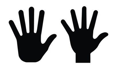 Fototapeta premium Two black silhouette hands open palms facing forward isolated on white background