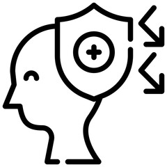 shield protection mind thoughts mental health simple line icon