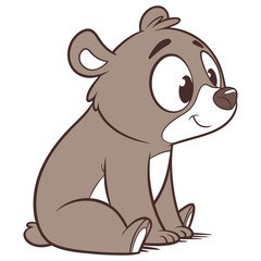 Flat vector icon of a cute cartoon bear sitting brown color simple face 