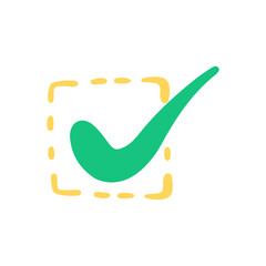Scribbled box with a green check mark extending outside the box, indicating a casual approved status.