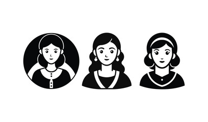 Three diverse female avatars with different hairstyles and accessories