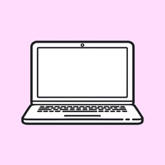 A silver portable laptop with a pink blank screen is isolated on a white background