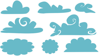 Stylized Cloud Shape Vector Set – Blue Cartoon Weather Icons
