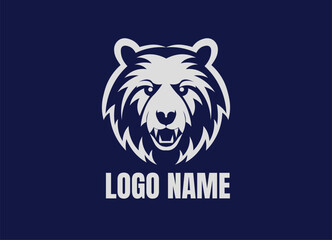 Aggressive Bear Head Logo on Blue Background