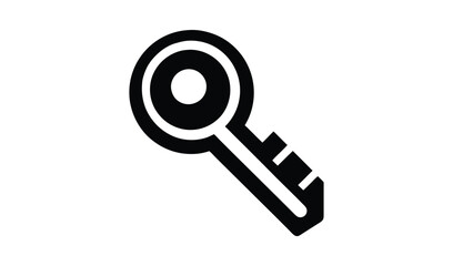 Simple black and white icon of a key on a clean white background